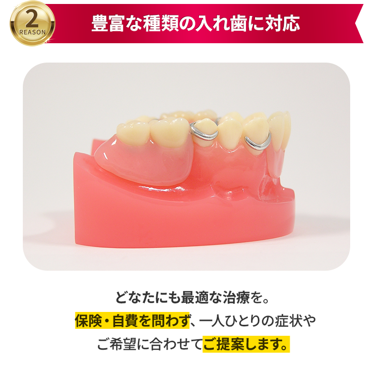 豊富な種類の入れ歯に対応